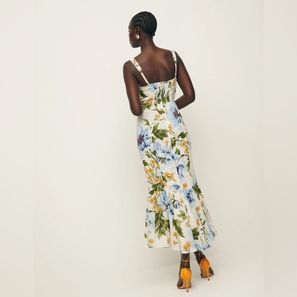 NEW Reformation Irisa Midi Dress in Botanist Cream Blue Green Floral | sz 2 - Picture 3 of 11